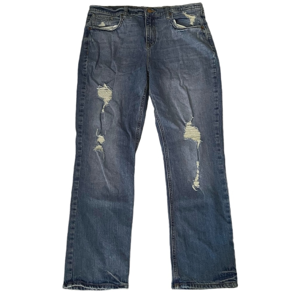 Old Navy Power Straight Ankle Distressed Jeans Sz 12 Medium Wash Pre-Owned